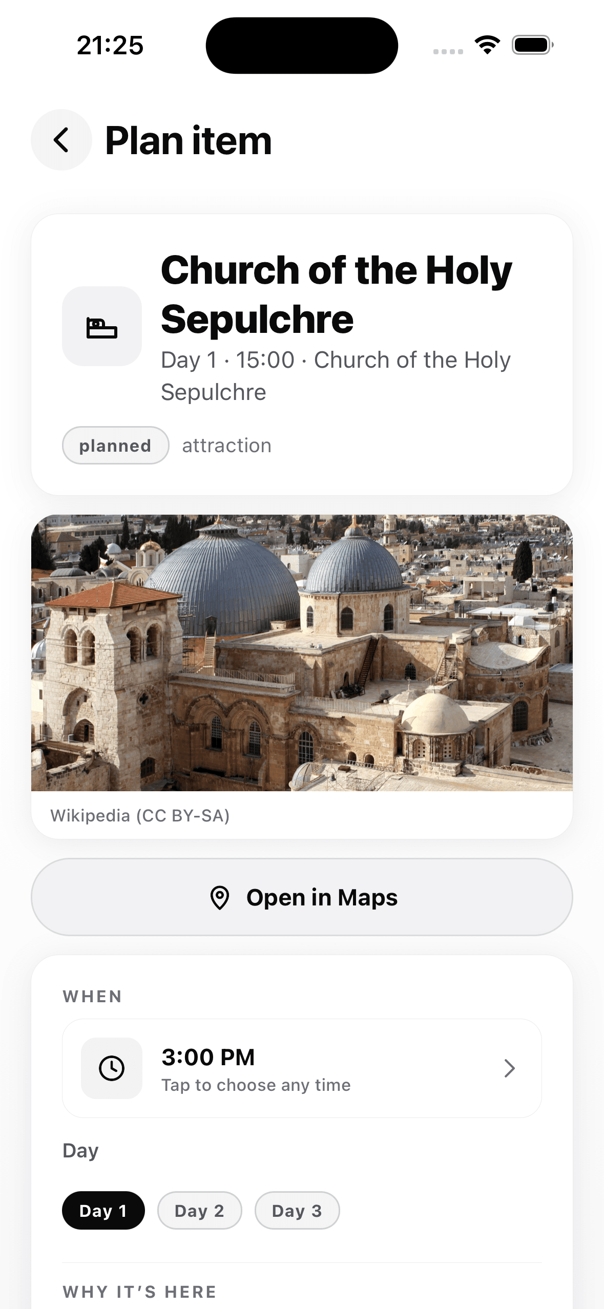 TripAtlas day-by-day itinerary screen